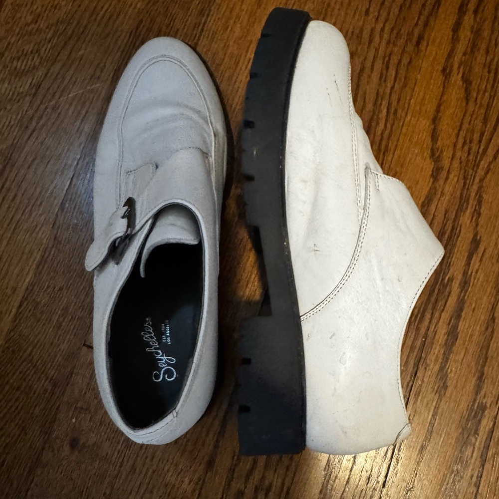 Seychelles White and Black Platform Loafers